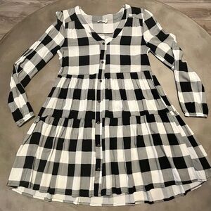 Harper Black and White Plaid Long Sleeve Dress